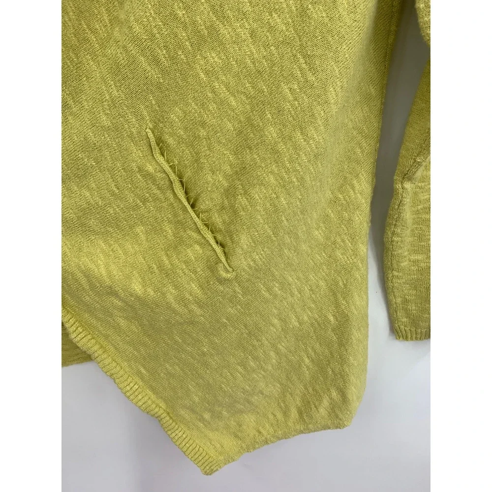 Eileen Fisher Sweater Large Petite Green Cardigan Linen Blend Open Drape Pocket